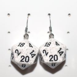 Chessex Brand D20 Artic Camo Speckled Stainless Steel Earrings