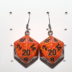 Chessex Brand D20 Fire Speckled Stainless Steel Earrings