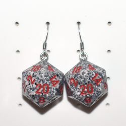Chessex Brand D20 Granite Speckled Stainless Steel Earrings