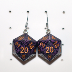 Chessex Brand D20 Hurricane Speckled Stainless Steel Earrings