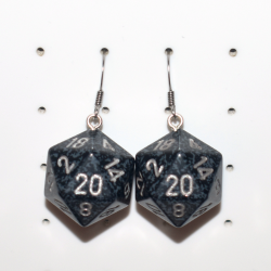 Chessex Brand D20 Ninja Speckled Stainless Steel Earrings