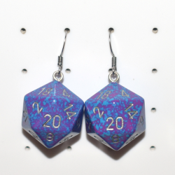 Chessex Brand D20 Silver Tera Speckled Stainless Steel Earrings